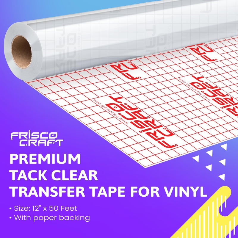 Frisco Craft Premium Tack Transfer Tape for Vinyl - with Alignment Grid & Paper Backing - Perfect for Self Adhesive Vinyl for Signs, Decals, Holographic & More (Red Grid, 12" x 50 ft) - Image 2